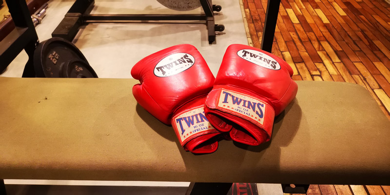 Boxing gloves for training at the hotel