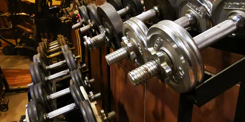 Dumbbells in the hotel gym